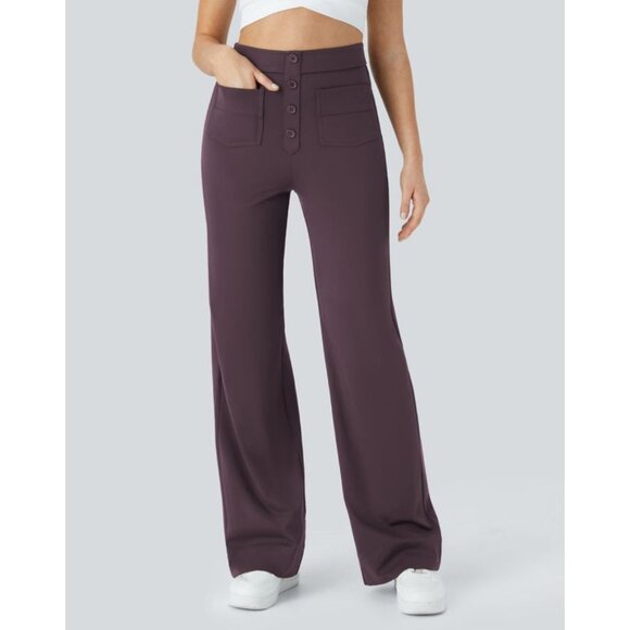 Halara High Waisted Straight Leg Pants Sz Small Womens Purple Button Front Pull - Picture 10 of 10